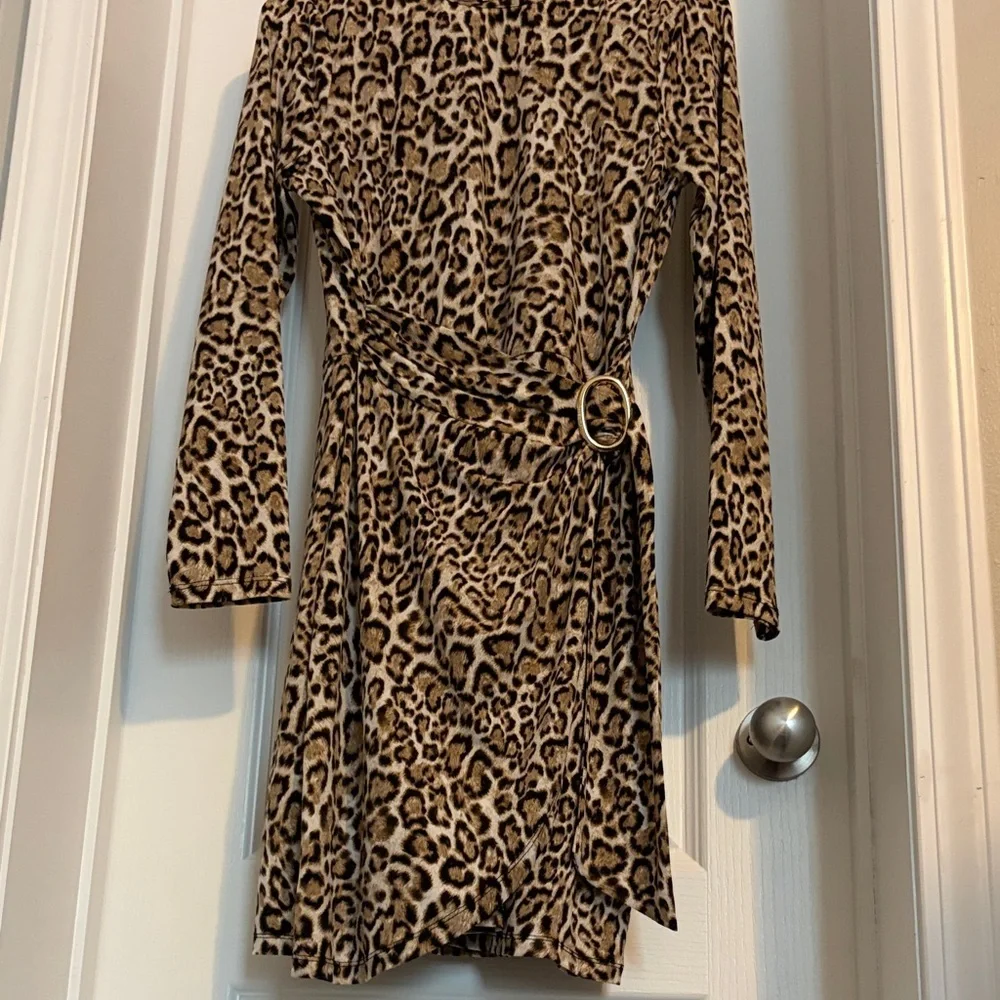 MICHAEL Michael Kors Leopard Print Long Sleeve Wrap Dress - Brown/Tan